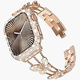 Wingle Bling Band and Case for Apple Watch Band Women Series 11 10 42mm, Butterfly Diamond Metal Band Rhinestone Crystal Bracelet Jewelry Fancy Chain with Sparkle Screen Protector Case,42 mm Rose Gold