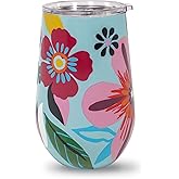 kate spade new york Insulated Stainless Steel Wine Tumbler, 16 Ounce Double Wall Tumbler, Pink Stemless Travel Cup with Lid, Safari Floral
