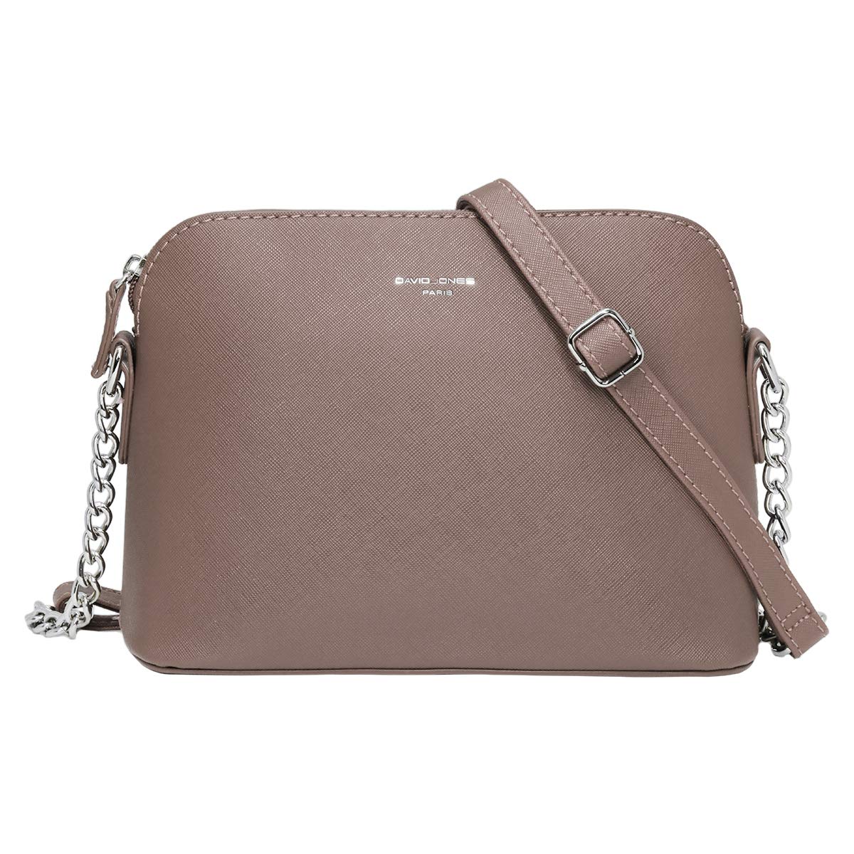 David Jones - Women's Small Crossbody Bag - Chain Shoulder Bag - Saffiano PU Faux Leather Rigid Messenger Bag - Evening Party City Clutch - Ladies Zip Handbag - Fashion Elegant Simple - Taupe Brown