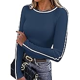 Sampeel Womens Long Sleeve Shirts Basic Going Out Tops Fall Fashion Trendy 2025 Workout Outfits Y2k Clothes
