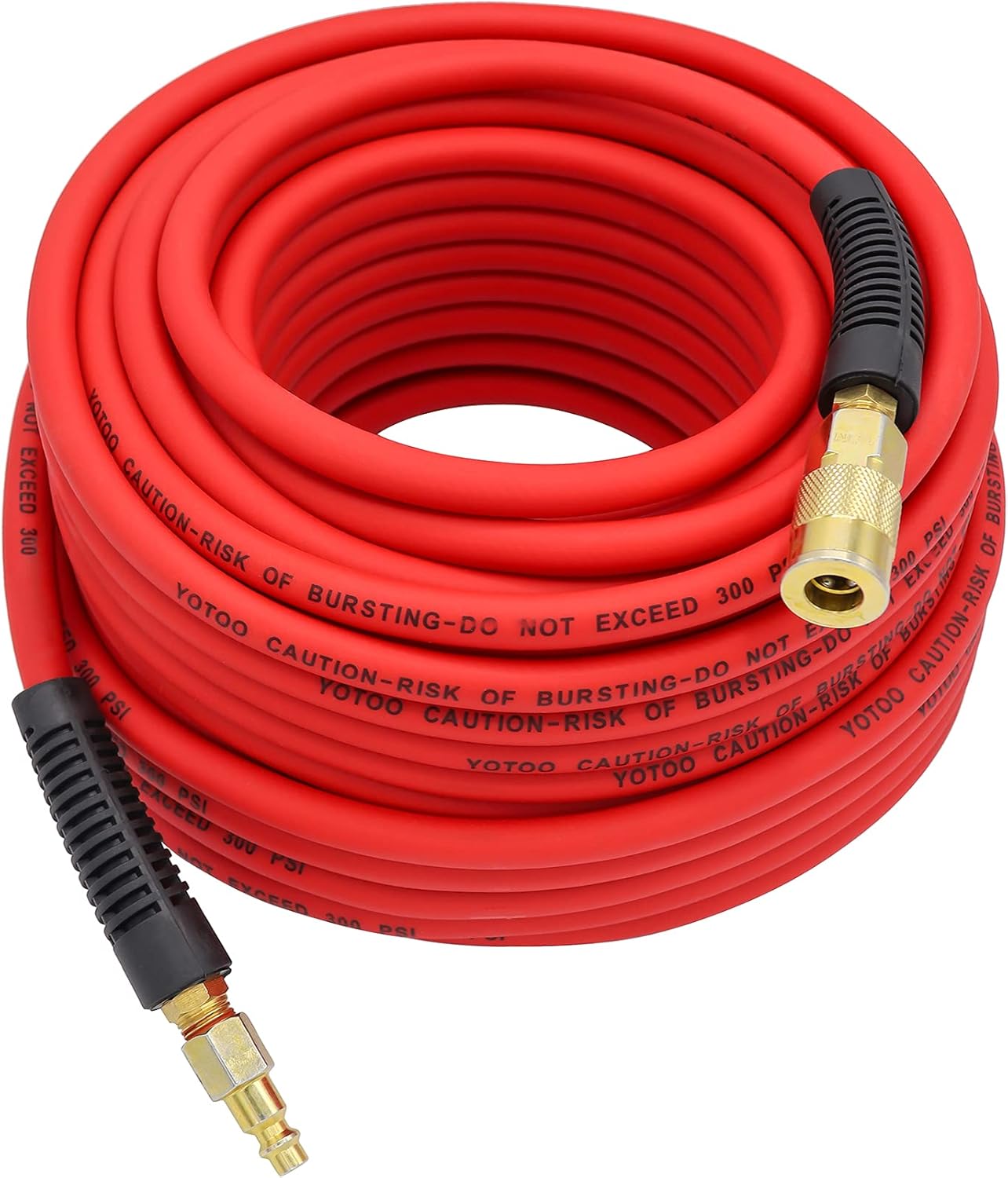 YOTOO Hybrid Air Hose 1/4-Inch by 100-Feet 300 PSI Heavy Duty, Lightweight, Kink Resistant, All-Weather Flexibility with 1/4-Inch Industrial Quick Coupler Fittings, Bend Restrictors, Red : Home Improvement