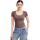 PUMIEY Women's T Shirts Short Sleeve Scoop Neck Basic Going Out Tops Fashion Slim Fit Tee Smoke Cloud Pro Collection