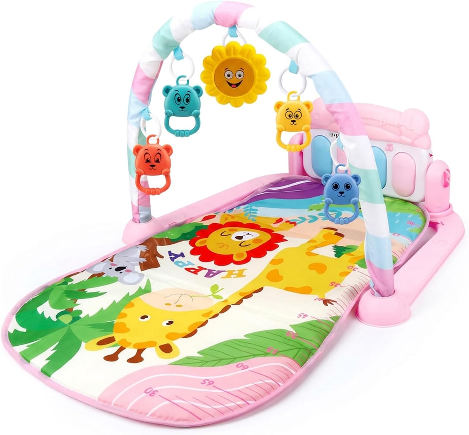 Baby Gym Play Mat, Baby Activity Center with Kick Piano & Detachable Toys, Play Mat for Infants 0-36 Months with Animal Patterns, Gym, Activity Center