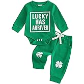 Douhoow Baby Boy St Patricks Day Outfit Infant Boy Girl My 1st St Patricks Embroidered Baby Sweatshirt Romper Pants Set