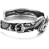 COOLSTEELANDBEYOND Mens Steel Dragon Cuff Bracelet Vintage Open Bangle 3D Scales and Head, Punk Rock Statement Bracelet