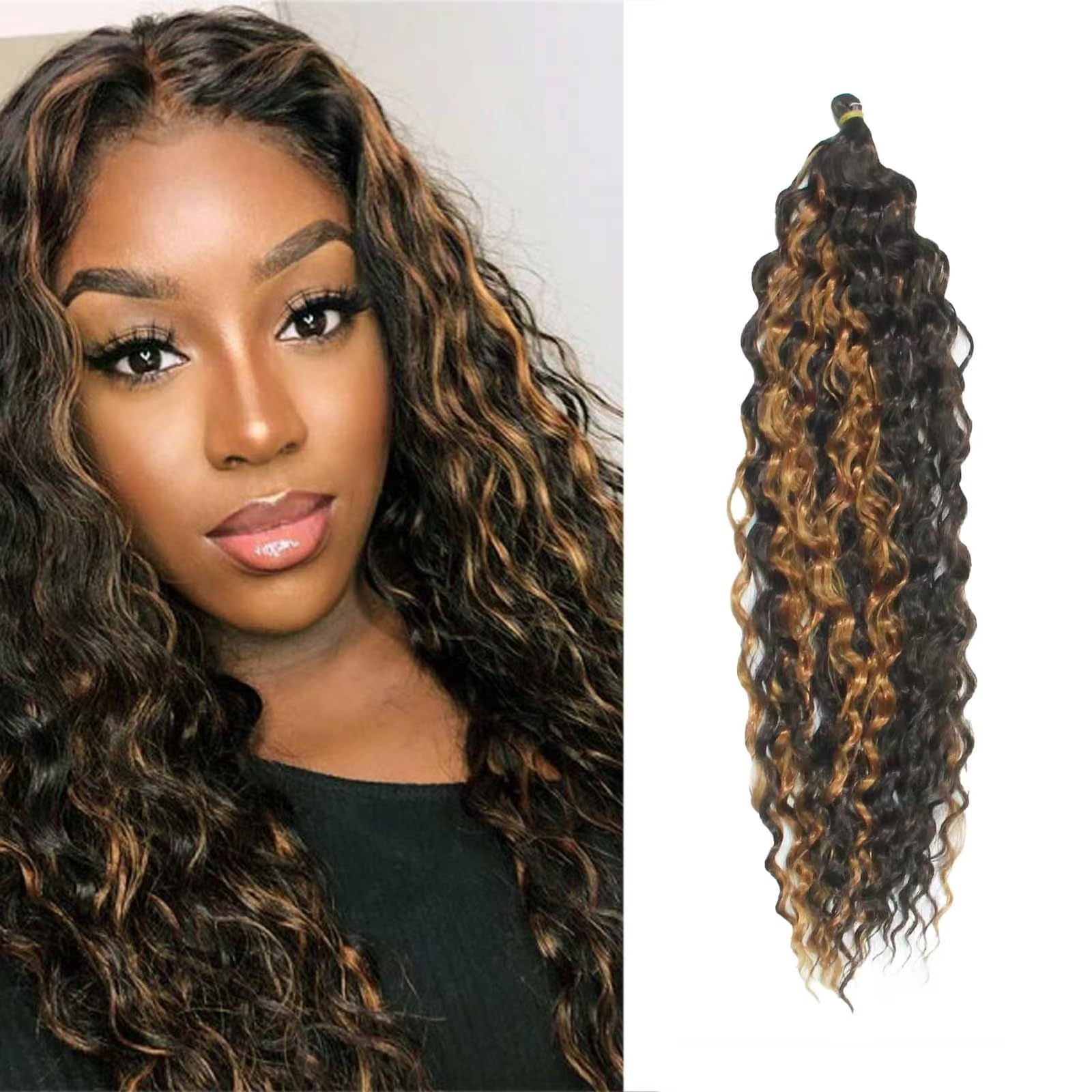 Dsoar Deep Twist Crochet Hair 22 Inch Highlight Deep Wave Curly Braiding Hair 3 Packs Water Wave Synthetic Hair Extensions for Women (4/30#)