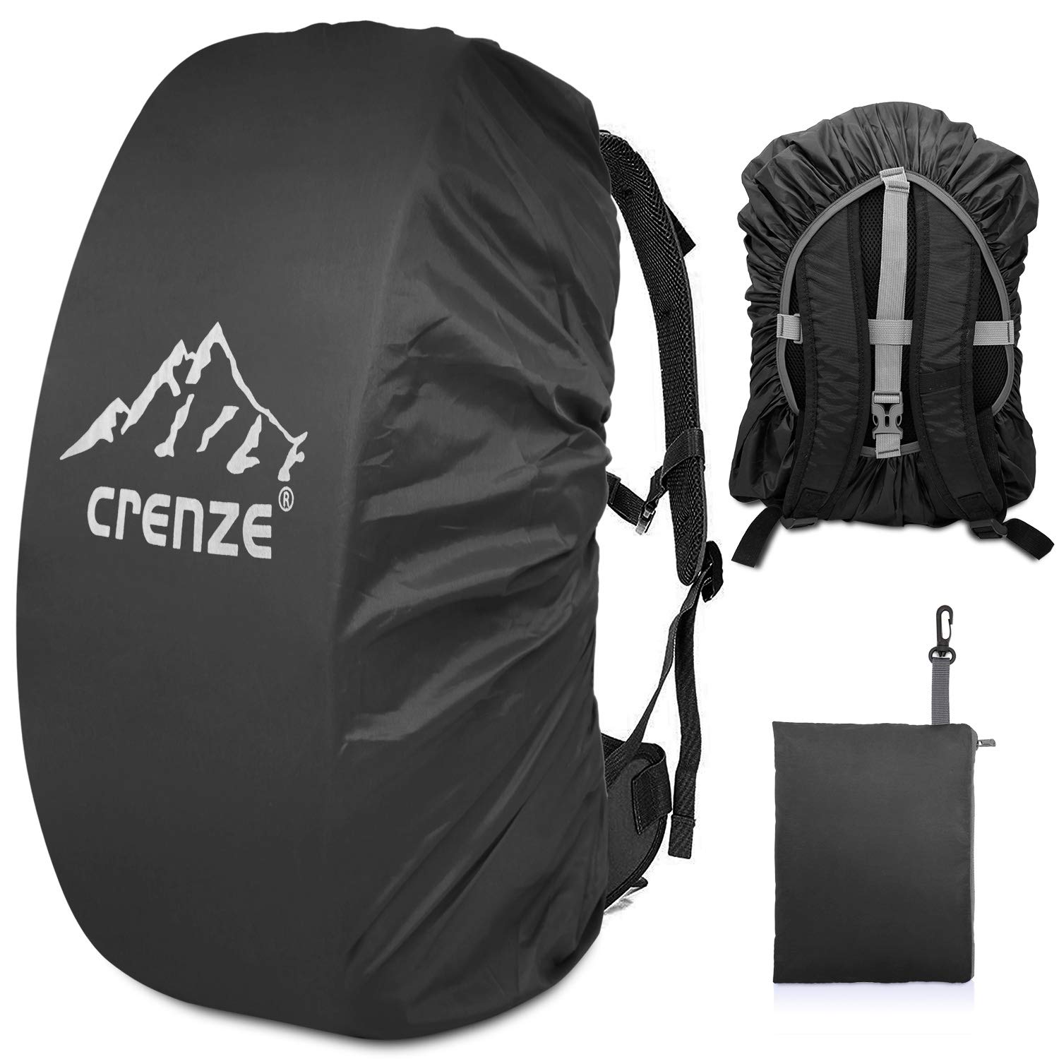 Crenze Waterproof Rucksack Cover, Upgraded Non-slip Cross Buckle & Reflective Rain Cover, 15L-90L Anti-Tear Backpack Protector for All-Weather Hiking, Commuting, Camping, Traveling, Cycling