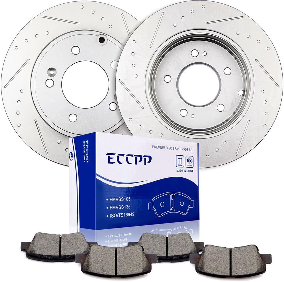 ECCPP 2pcs Front Discs Brake Rotors and 4pcs Ceramic Disc
