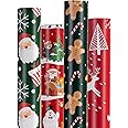 Christmas Wrapping Paper (4 Rolls: 93 sq. ft. ttl) Funny Candy Cane Santas, Reindeer, Christmas Tree, Snowflakes - Christmas 