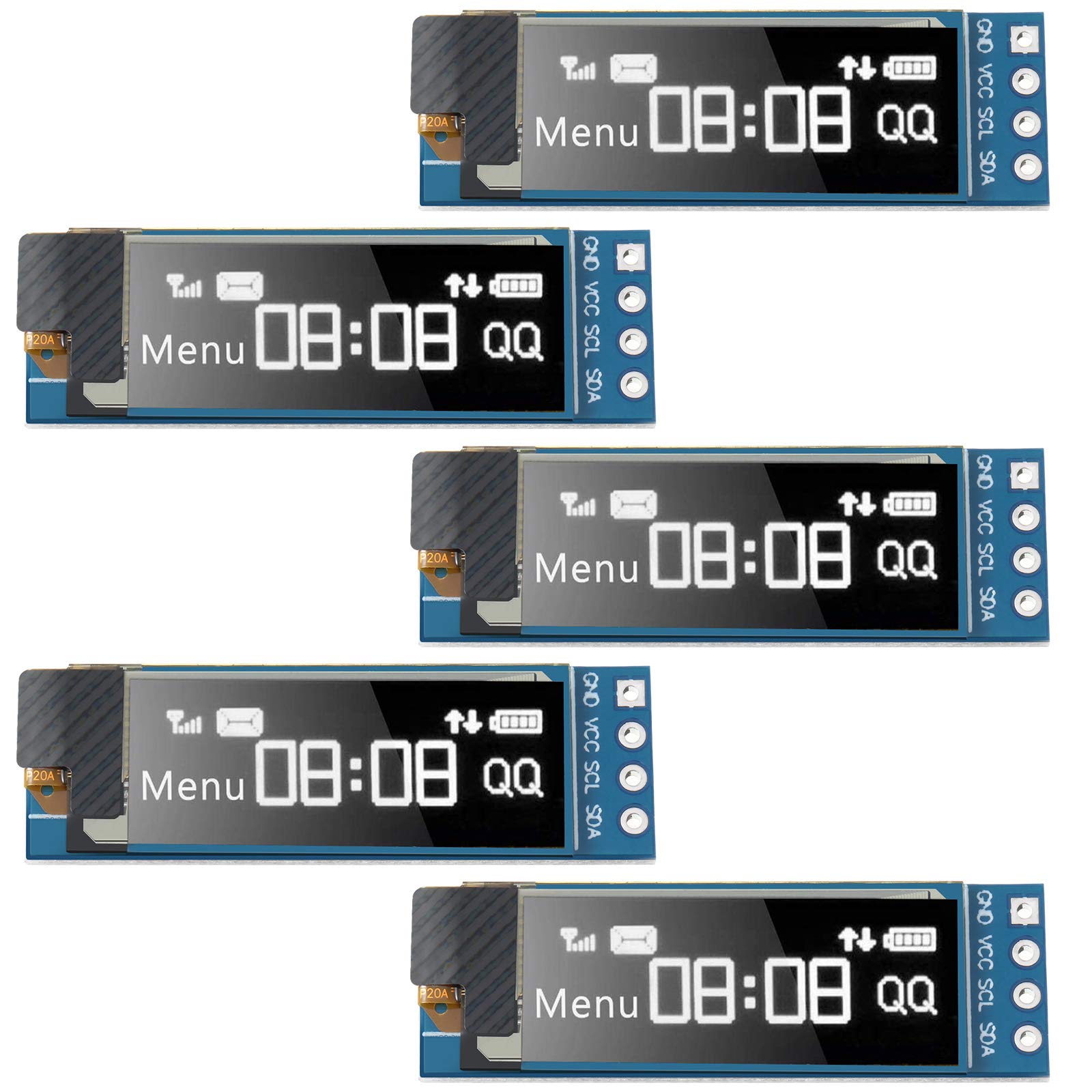 5 Pieces I2C Display Module 0.91 Inch I2C OLED Display Module I2C OLED Screen Driver DC 3.3V~5V (White Display Color)