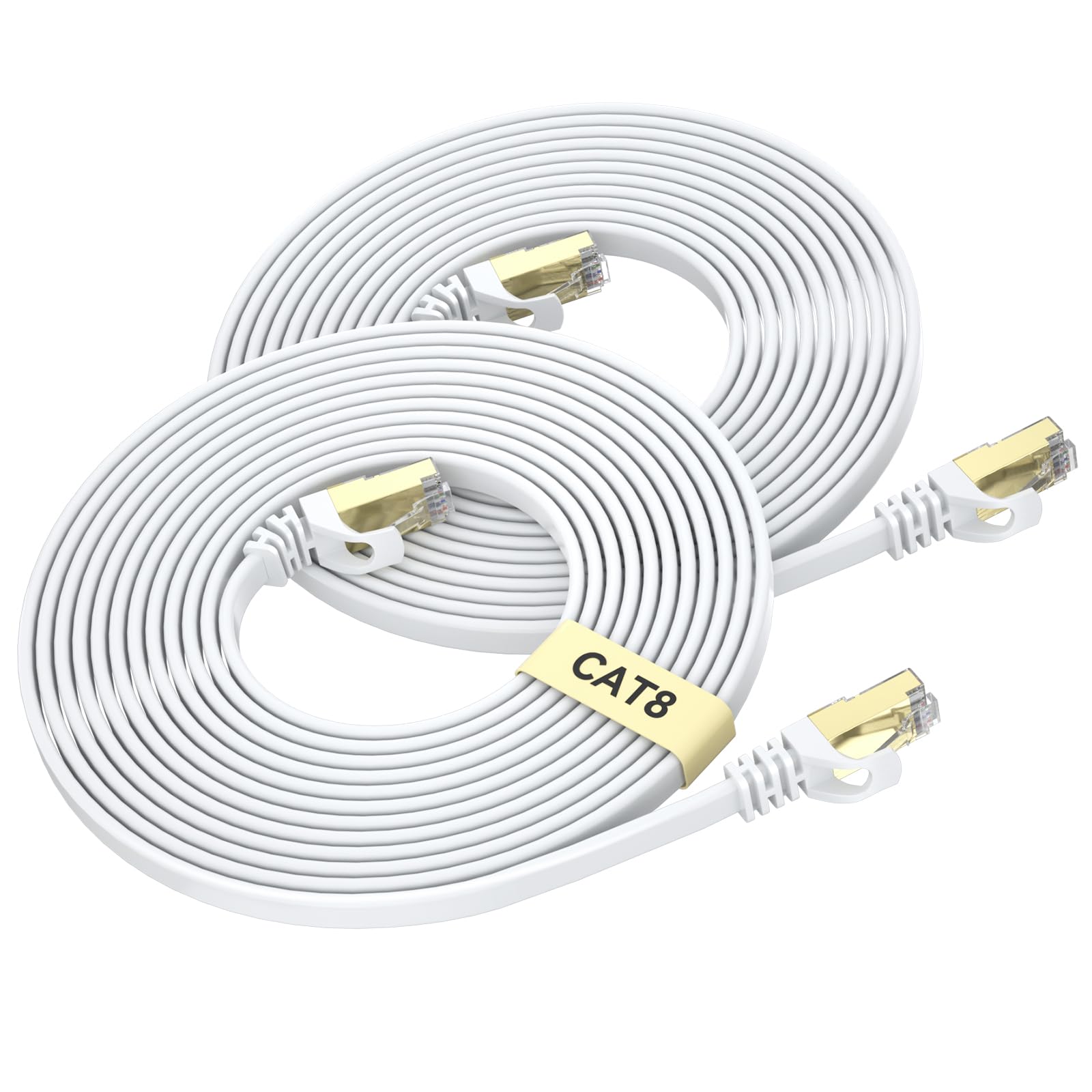 BUSOHE Cat 8 Ethernet Cable 2m 2-Pack, High Speed Flat Gigabit RJ45 Lan Network Cable, 40Gbps 2000Mhz Internet Patch Cord Compatible with Router, Modem, PC, Laptop, Printer (White)