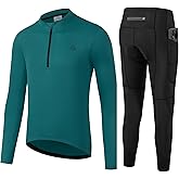 OFF PRND Men's Cycling Jersey 1/3 Zipper Cycling Set Solid Color Club Fit, Long Sleeeves Bike Jersey and Pants Zipper Pocket