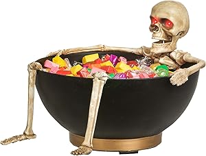 Gemmy Animated Light Up Skeleton Candy Bowl Halloween Decor, Multi-Color, One Size