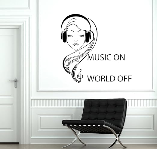 Amazon Com Wall Vinyl Decal Music On World Off Quotes Headphones