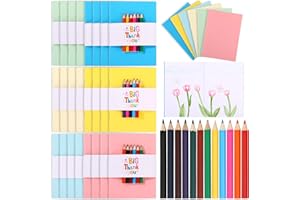 Motiskyy 24 Pack Colored Pencils Party Favor Bulk for Kids, Mini Coloring Pencils Notebook Pack for Creative DIY Birthday Includes 144 Pcs Colored Pencils 24 Pcs Notebook 24 Pcs Thank You Cards