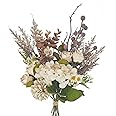 Peauley 12-inch Small Artificial Fake Faux Flowers Silk Flower for Autumn Table Arrangements Fall Bouquets with Roses, Dandelions, Hydrangea, Daisies, Eucalyptus, hollyberries (Brown)