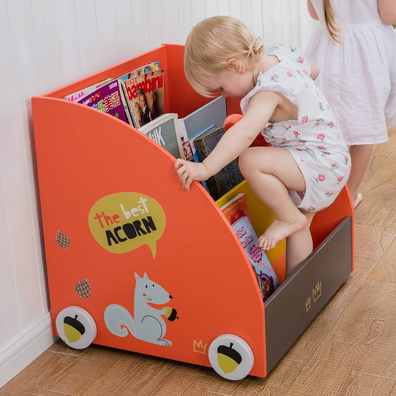 Orange Pine Wood Bookshelf for Kid 1 Year Up,Baby Bookshelf/Child Bookshelf/Toddler Bookshelf