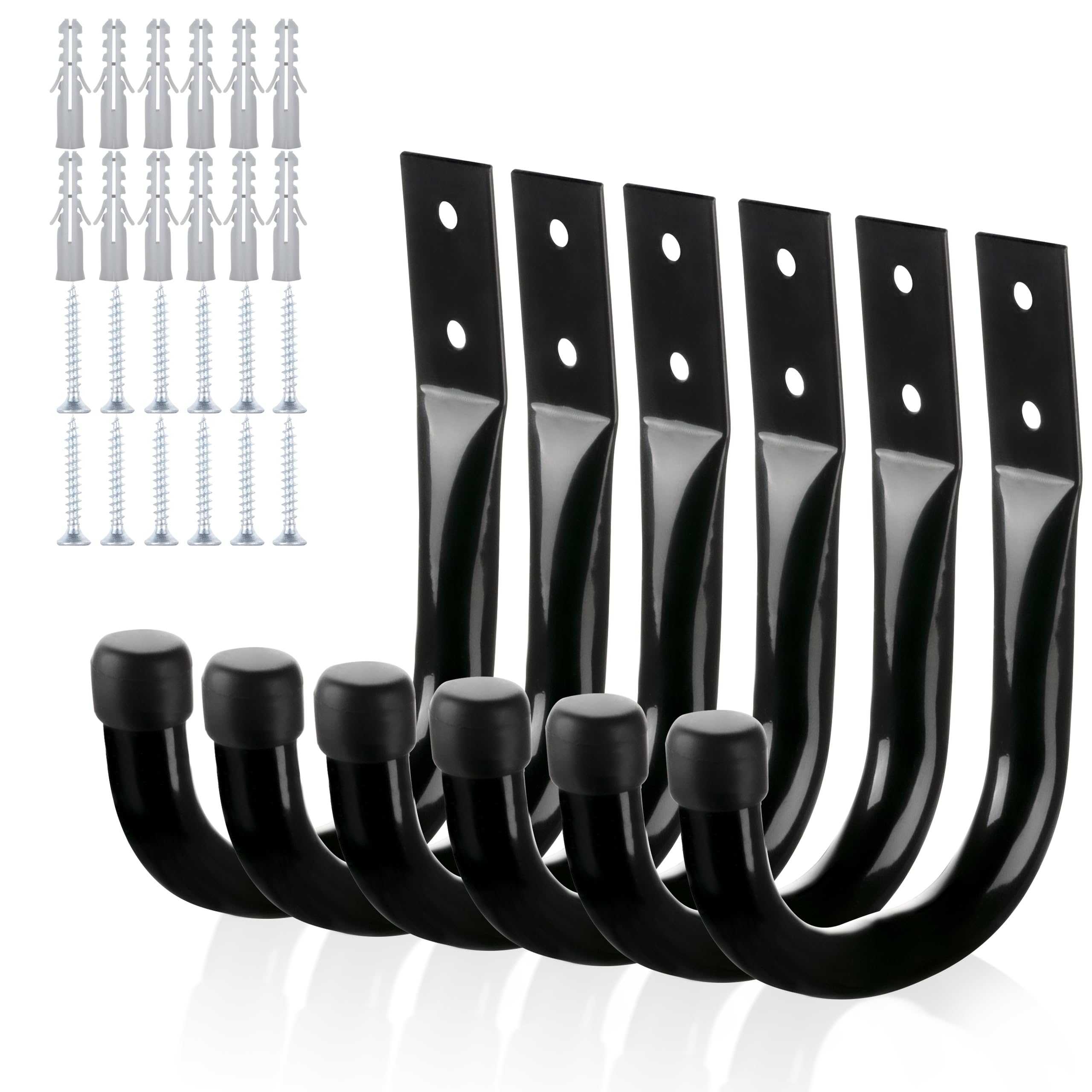 Photo 1 of KURUI Metal Wall Hooks for Hanging Heavy Duty, 6Pcs Garage Organization and Storage Hook for Extension Cord Tool Coat Backpack Bag, Large Utility J Hooks, Black Wall Mount for Outdoor Indoor