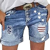 TACSTRUN American Flag Print Ripped Denim Shorts for Women