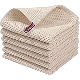 Homaxy 100% Cotton Waffle Weave Kitchen Dish Cloths, Ultra Soft Absorbent Quick Drying Dish Towels, 12 x 12 Inches, 6-Pack, Beige