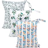 babygoal Wet Dry Bags for Baby Cloth Diapers, Washable Travel Bags, Beach, Pool, Gym Bag for Swimsuits &amp; Wet Clothes with Two Zippered Pockets 3 Pack 3LN08