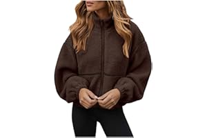 VBTAPA Jackets for Women Fleece Zip Up Lapel Sherpa Fall Winter Coat Oversized Faux Fur Shaggy Warm Outerwear with pockets