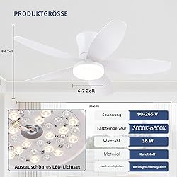 Surtime Ceiling Fans with Lights-36 Low Profile