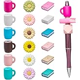 HUAAPLEVLA 18Pcs 3D Book Silicone Beads for Keychain Making Bulk Daisy Flower Focals Unique Coffee Cup Focal Beads for Pens Lanyards Bracelet Jewelry Crafts