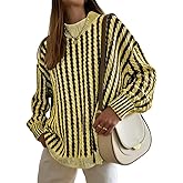 Famulily Womens Casual Long Sleeve Turtleneck Pullover Sweater Cable Knit Striped Color Block Sweater Tops