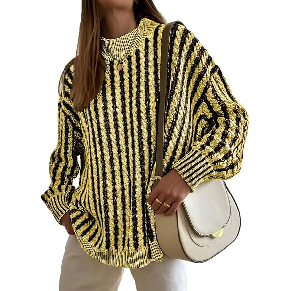 Disamer Women's Long Sleeve Sweater Top - 2024 Fall Casual Striped Crewneck, Lightweight Pullover With Shawl Wrap Style - View #8