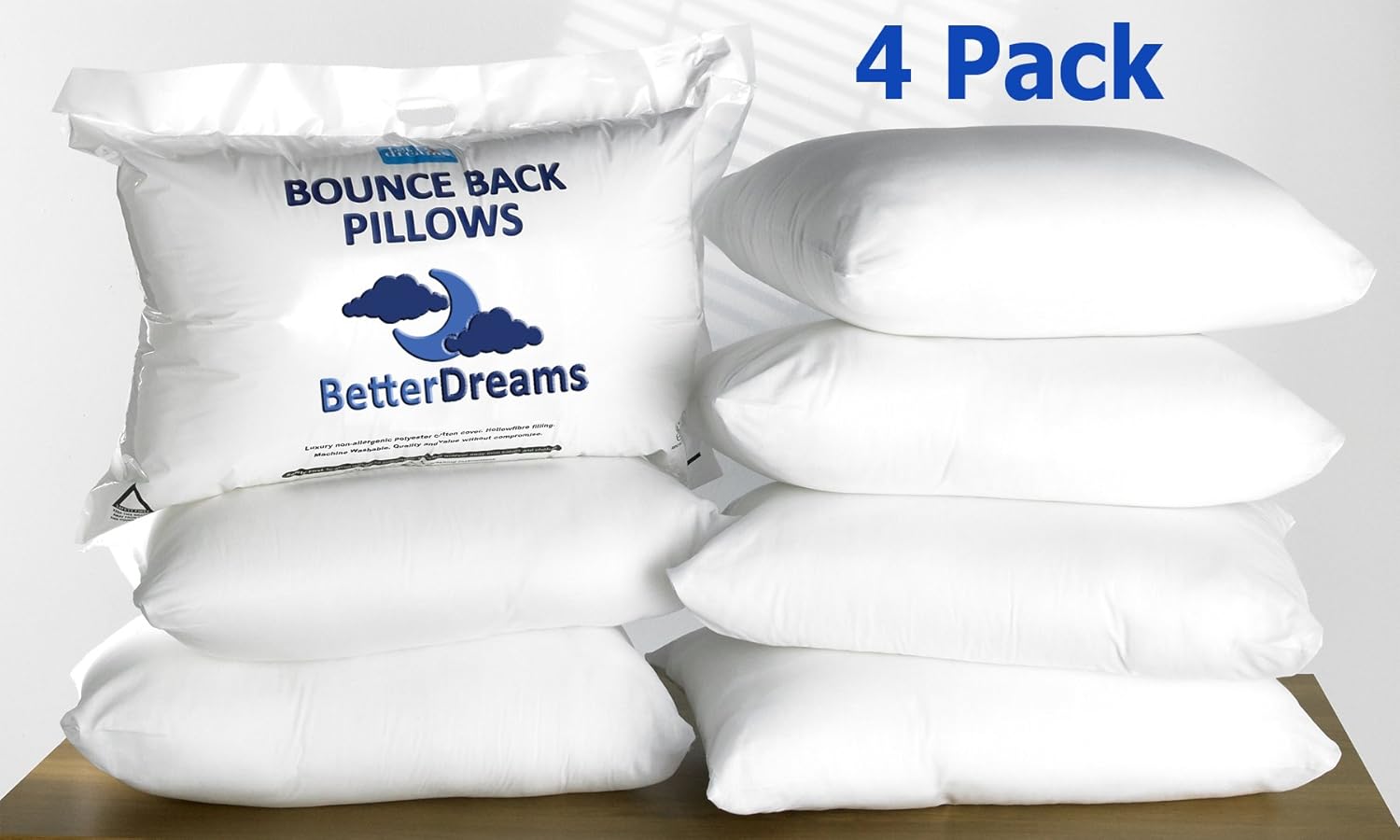 Bounce Back Pillows 4 Pack Quality Hollow Fibre Filled Bounce Back