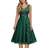 MISSMAY Women's Vintage V-Neck Sequin Formal Party A-Line Dress