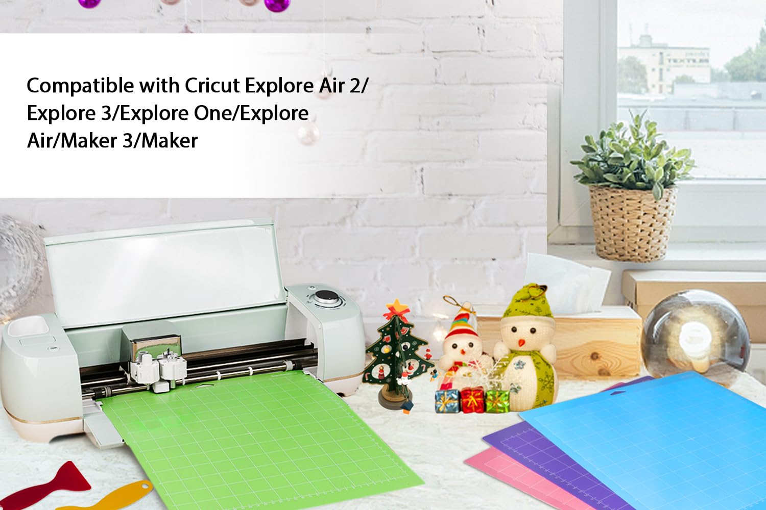 Colemoly 12x12 Cutting Mat 9 Pack Variety for Cricut Maker 3/Maker/Explore 3/Air 2/Air/One 2 Pack Mats Scrapers Sticky Cricket Cut Card Non-Slip Replacement Accessories Standard Light Strong Frabic