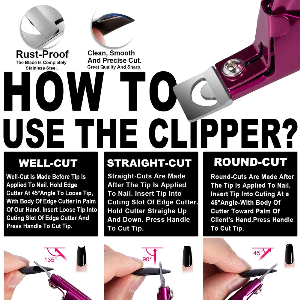 Elegant Violet Red Premium Adjustable Stainless Steel Artificial Acrylic Fake False Nail Tip Clipper Cutter Trimmer Manicure Pedicure Sharp Blade Clip Tool For Salon Home Nail Art Beauty Design DIY: Beauty