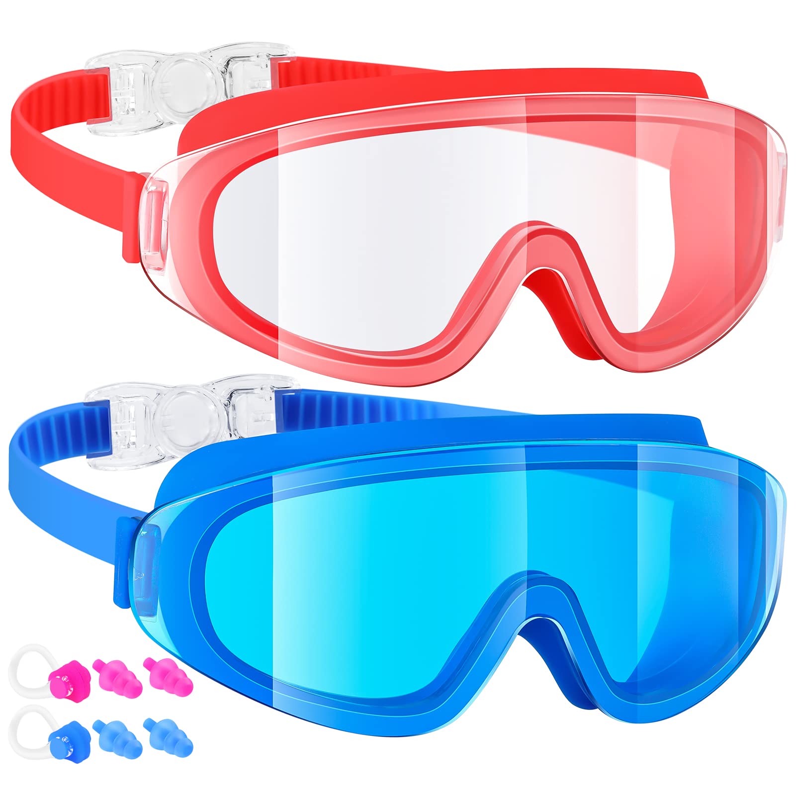 EasYoung Frameless Kids Swim Goggles, 2-Pack Swimming Goggles for Kids, Child, Boys or Girls From 6-12, Wide View Pool Goggle