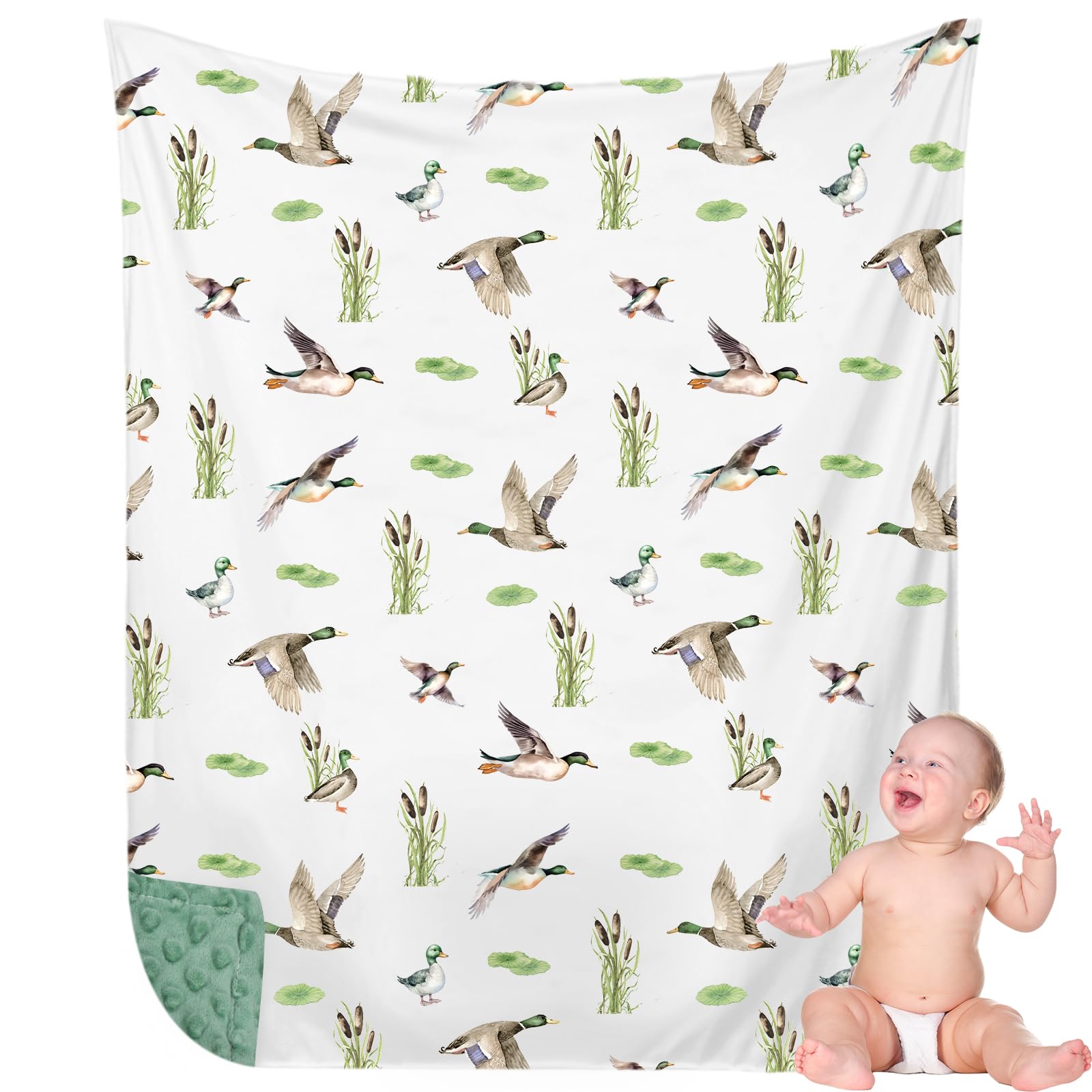 Photo 1 of HunnmingRe Mallard Duck Baby Blanket for Boys Girls Double Layer Minky with Dotted Backing Soft Mallard Duck Stuff Blanket for Toddler Newborn, 30 x 40 Inch