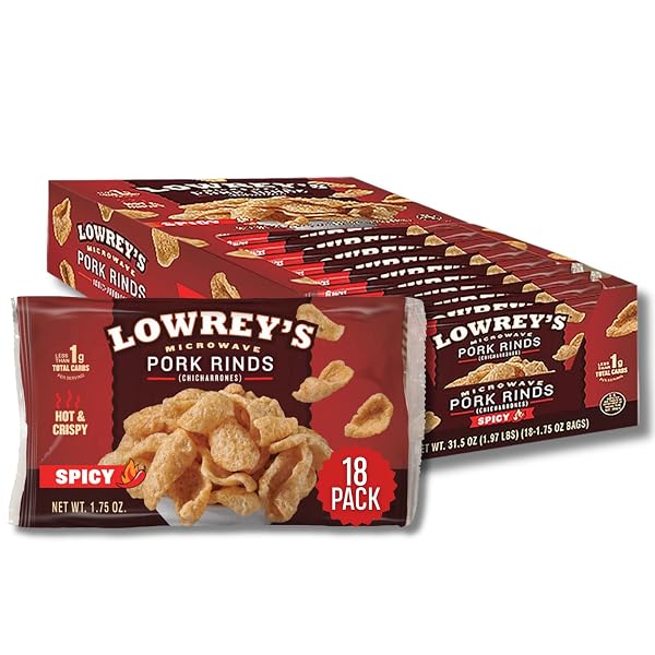 LOWREY’S BACON CURLS MICROWAVE PORK RINDS (CHICHARRONES), HOT...
