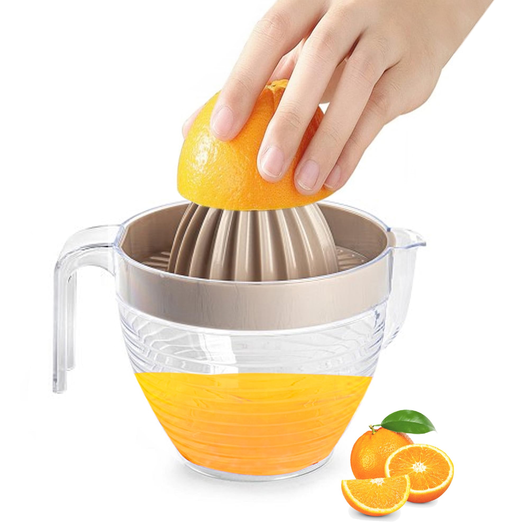 Plastic Citrus Lemon Orange Juicer Plastic Manual Hand Squeezer Fruit Juicer for Lime Fresh, Water Melon, Strawberry, Blueberry, Grapes Healthy Juice (Taupe with Transparent Jug)