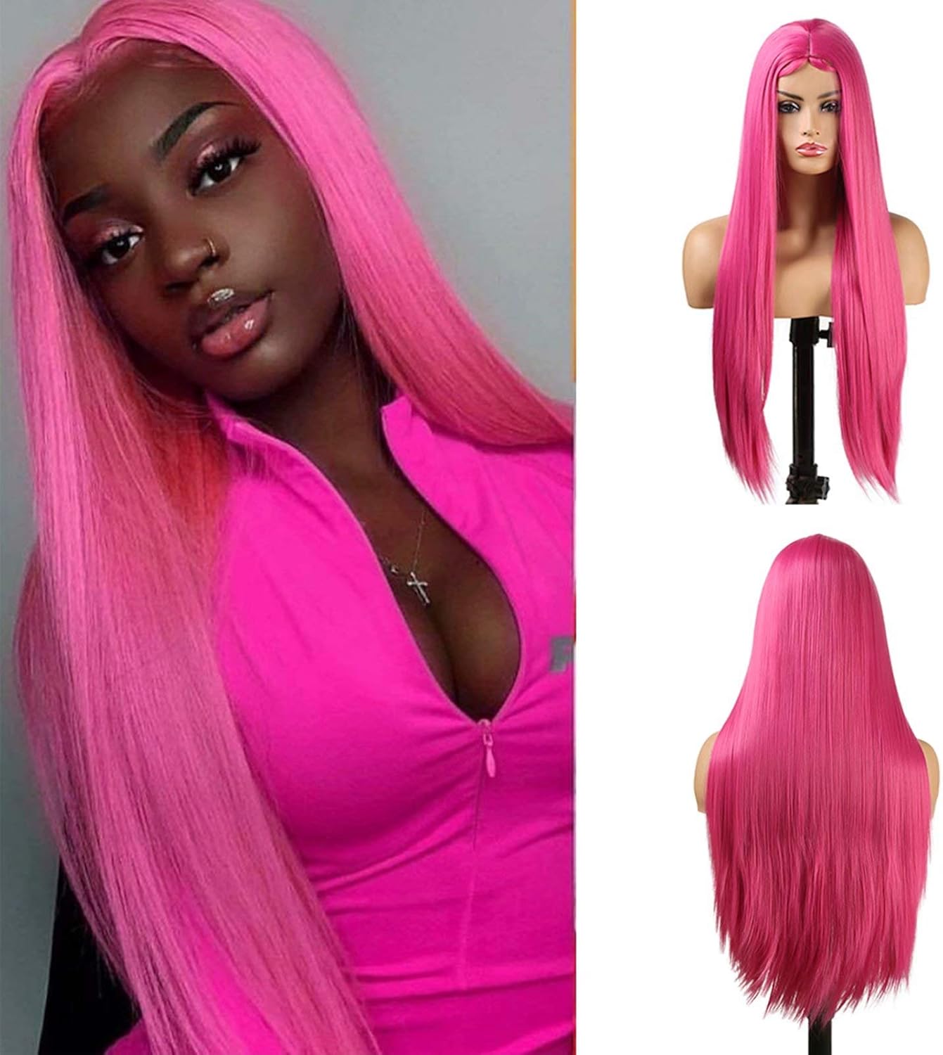 RDY Rose Red Wig Long Silky Straight Wig for Women Heat Friendly Synthetic Fiber Hair Wigs
