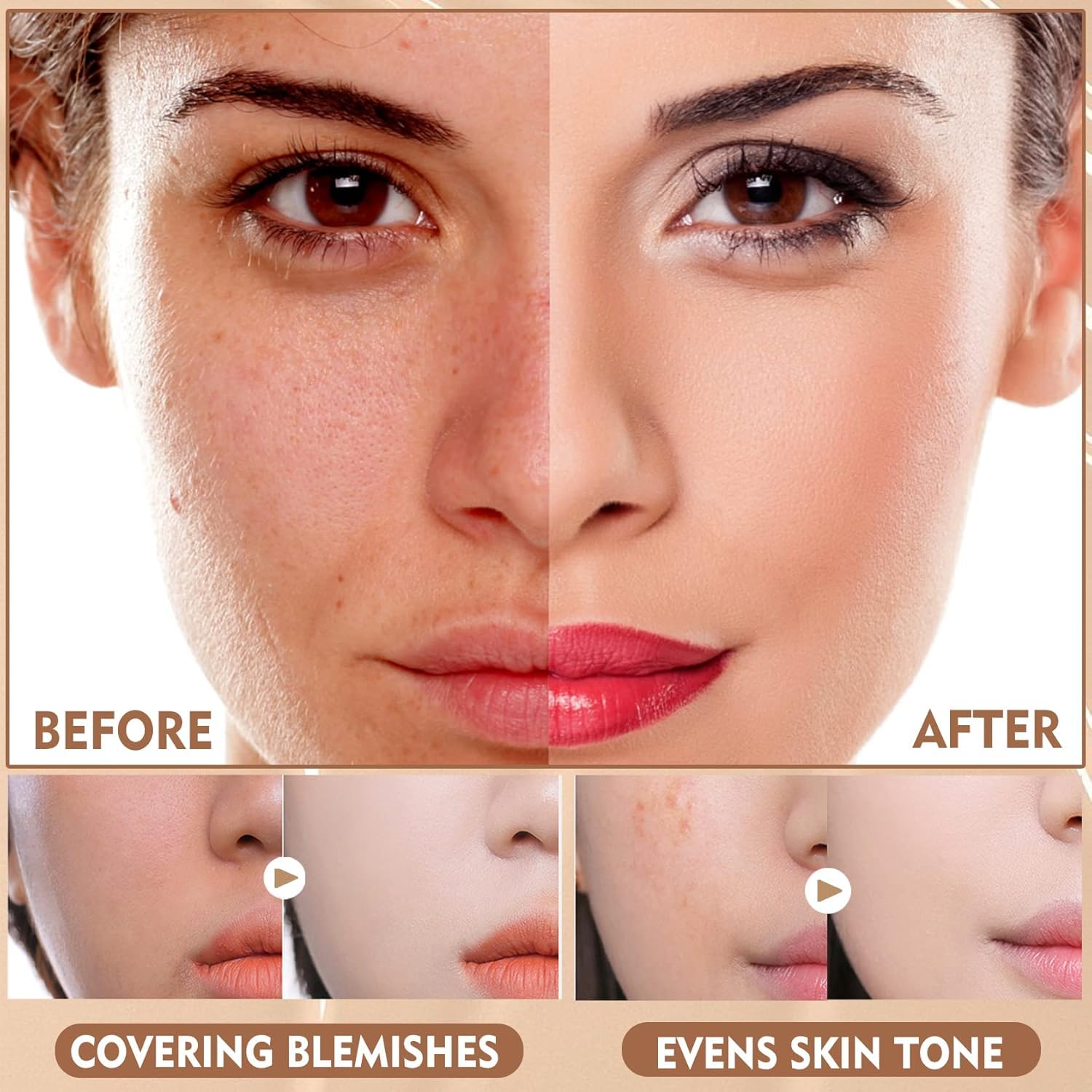 AWCCXMYM Mushroom Head Air Cushion CC Cream Long-Lasting Concealer BB Cream Moisturizing Color Corrector Foundation Makeup Even Skin Tone Liquid Face Makeup (Natural)