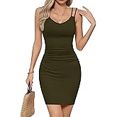 Missufe Women's V Neck Sleeveless Ruched Bodycon Sundress Summer Casual Mini Cami Dress
