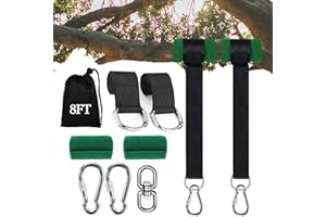 Werfeito Tree Swing Straps Hanging Kit (Set of 2), 3FT/8FT/10FT/20FT/30FT Tree Swing Straps Holds 5000 lbs with Tree Protector, Heavy Duty Carabiner and Swivel Perfect for Swings & Hammocks(8 FT)