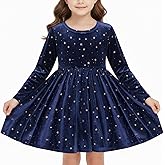 Gyrategirl Girls Velvet Dress with Star Toddler Holiday Party Princess Dresses Long Sleeve Winter Vacation Dress with Pocket