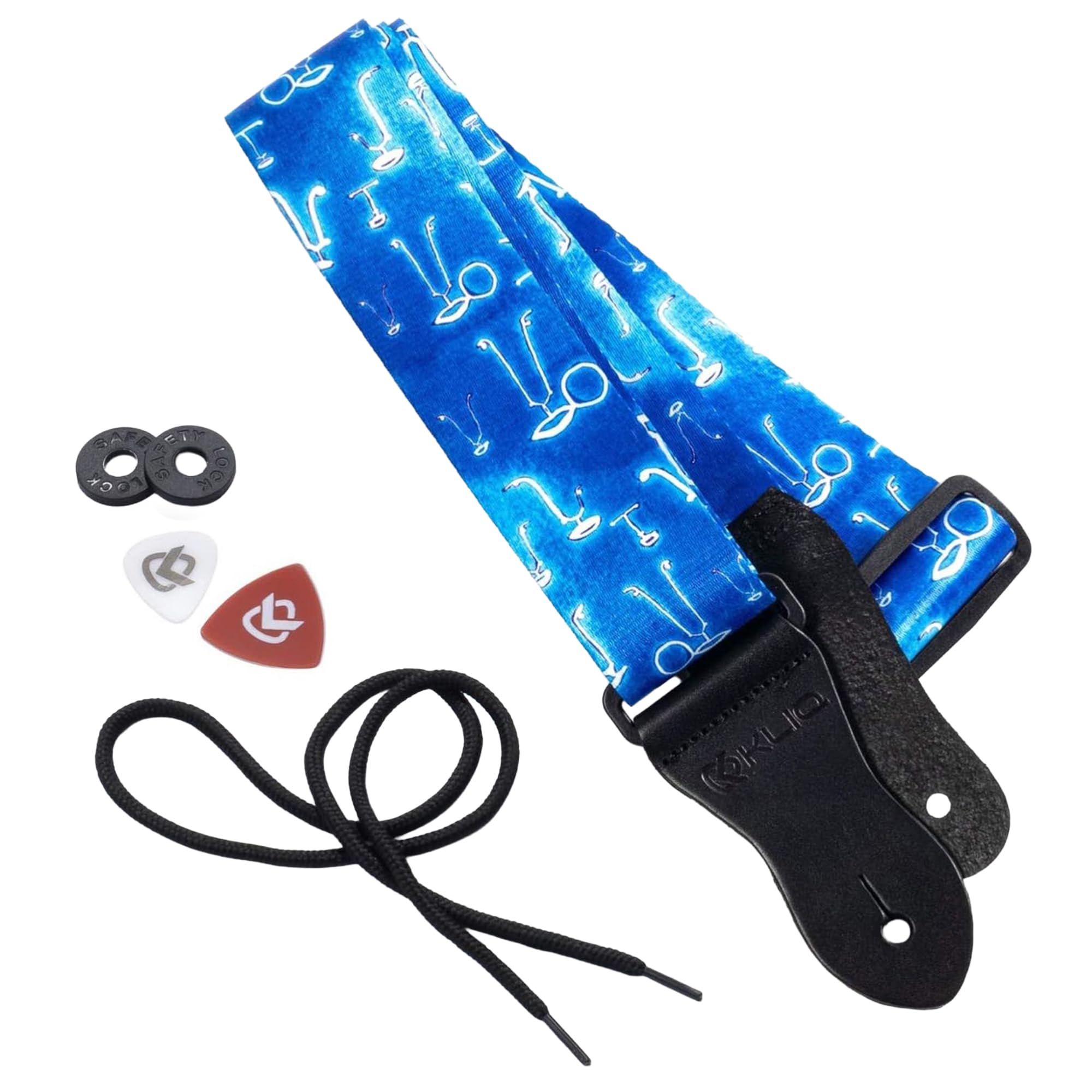 KLIQ Vintage Woven Artist Series Guitar Strap for Acoustic and Electric Guitars + 2 Free Rubber Strap Locks, 2 Free Guitar Picks and 1 Free Lace | Terylene Printed |"A Little Blue" by KLA