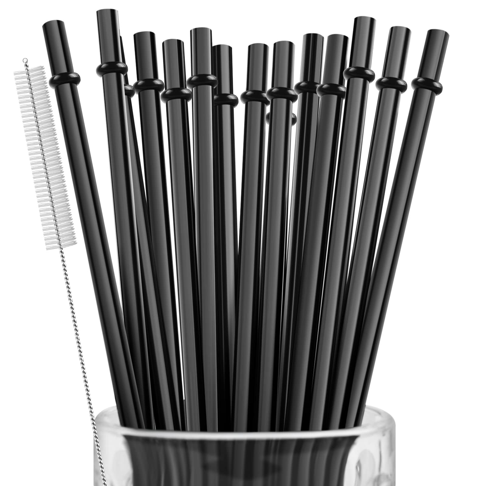 Photo 1 of 15 Pieces 11 Inch Black Reusable Plastic Replacement Drinking Straws, Fit for 24 oz 32oz 40oz Mason Jars, Tumblers, Extra Long Unbreakable Drinking Straws with Cleaning Brush, BPA Free