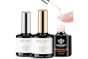 modelones Top Coat with Builder Nail Gel, Nude Pink Color Builder Top Nail Kit for Apex Building Thickening Extension, LED Lamp Cured Color Base Shine Finish Top Coat 10ml Home DIY Salon