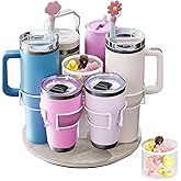 Kssiaz Water Bottle Organizer for 20/30/40oz Stanley & Other Large Tumbler, 6 Slots Stanely Cup Organizer with Straw Sleeve, Cup Bottle Holder for Cabinet Home Countertop Pantry Shelf,Gray