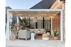 PURPLE LEAF Outdoor Louvered Pergola 12' x 14' White Aluminum Pergola Modern Shade Gazebo with 2 Independently Adjustable Rainproof Hardtop for Patio Garden Yard