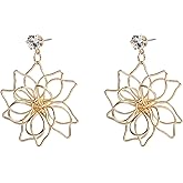 Handmade Gold Wire Wrap Flower Dangling Earrings Lightweight Floral Petal Dangle Drop Earrings
