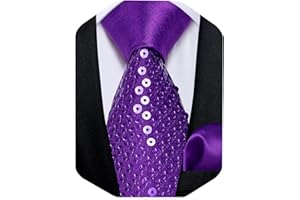 DiBanGu Mens Sequin Skinny Tie with Pocket Square Lapel Pin Necktie for Performace Wedding Party Prom